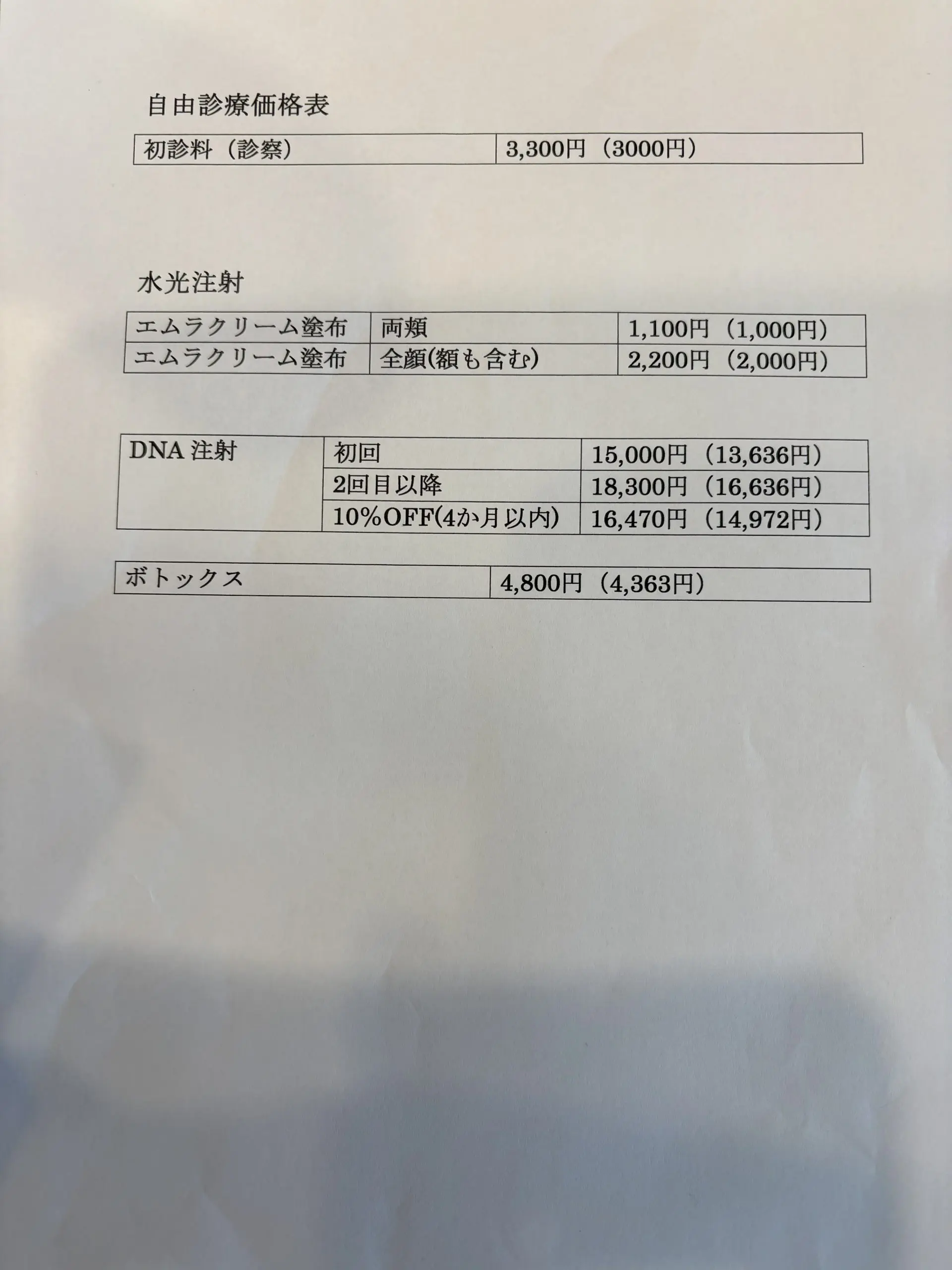 自由診療価格表 | 工藤クリニック【公式】
